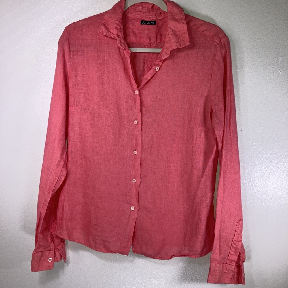 Studio B Women's M Button Up Coral Linen Top Made In Italy